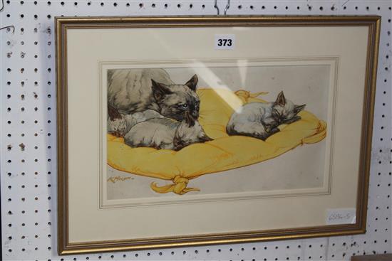 Kay Nixon, watercolour, Siamese cats